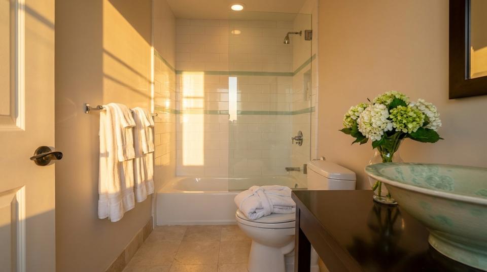 shared bathroom with tub